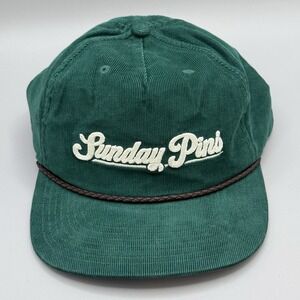 Adidas Sunday Pins Hat Green Golf Corded Leather Strapback Corduroy Cap